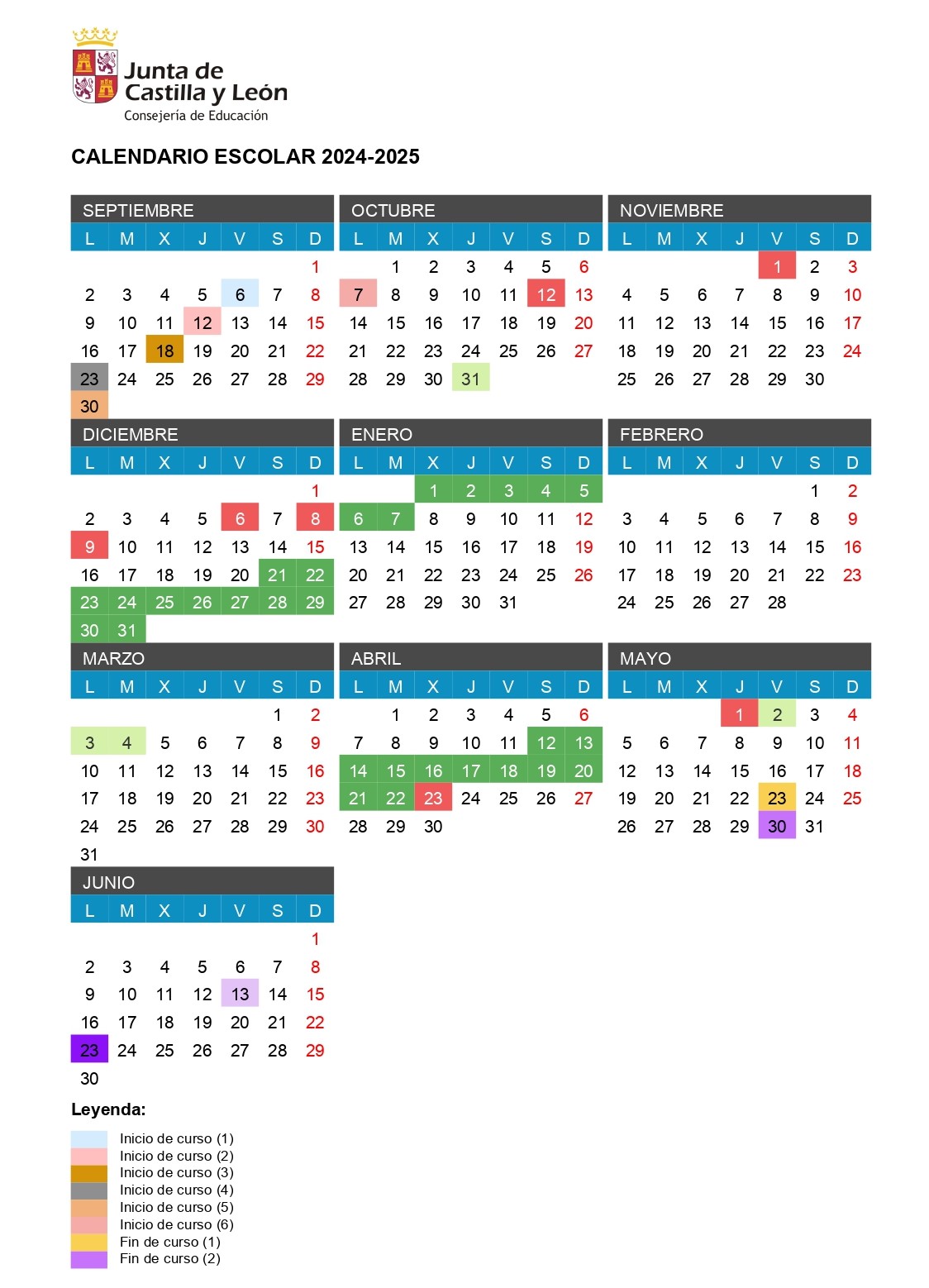 CALENDARIO ESCOLAR 2024-2025